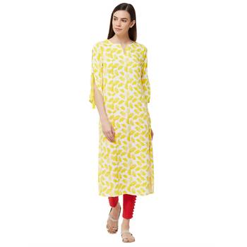 Yellow printed rayon kurti 1