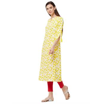 Yellow printed rayon kurti 2
