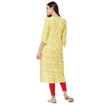 Yellow printed rayon kurti 3