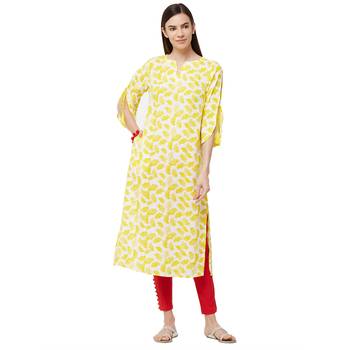 Yellow printed rayon kurti 4