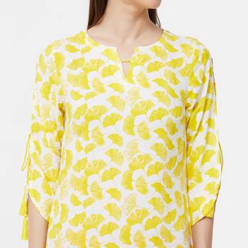 Yellow printed rayon kurti 5