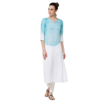 Blue printed polyester kurti 1