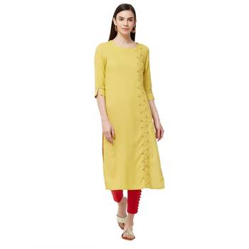 Yellow plain viscose kurti 1
