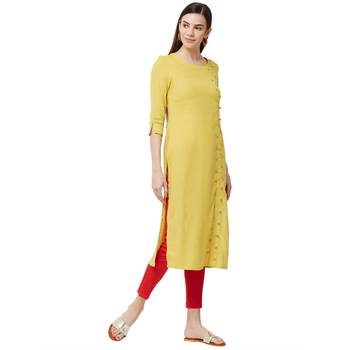 Yellow plain viscose kurti 2