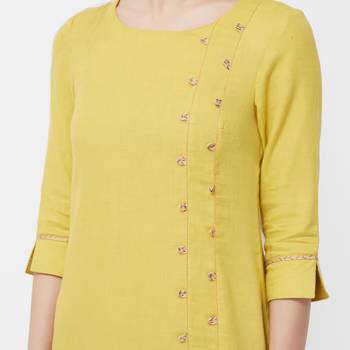 Yellow plain viscose kurti 5