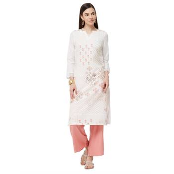 White embroidered cotton kurti 1