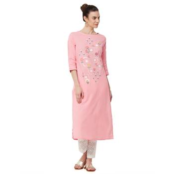 Pink printed cotton kurti 1