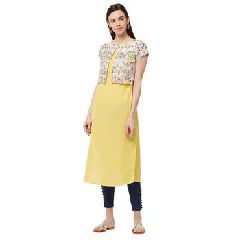 Yellow embroidered cotton kurti 1