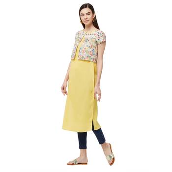 Yellow embroidered cotton kurti 2