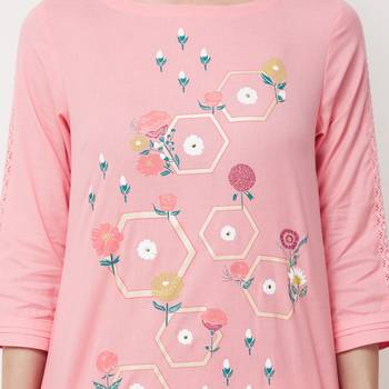 Pink printed cotton kurti 5