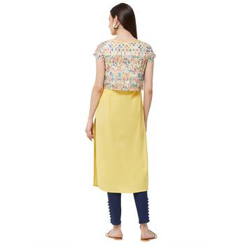Yellow embroidered cotton kurti 3