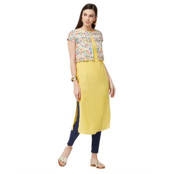 Yellow embroidered cotton kurti 4