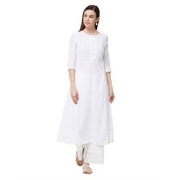 White embroidered cotton kurti 1