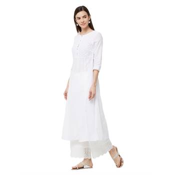 White embroidered cotton kurti 2