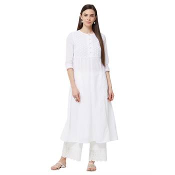White embroidered cotton kurti 4