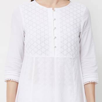 White embroidered cotton kurti 5
