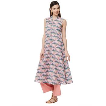 Purple printed polyester kurti 4