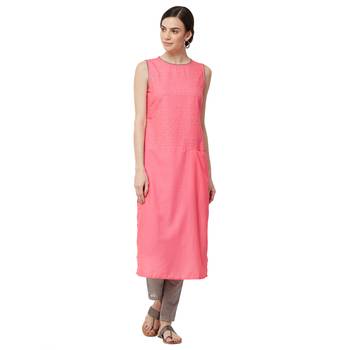 Pink printed polyester kurti 1