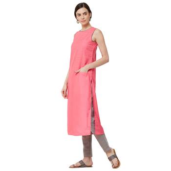 Pink printed polyester kurti 2