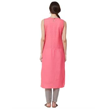 Pink printed polyester kurti 3