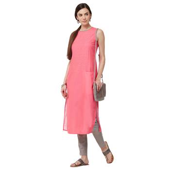 Pink printed polyester kurti 4