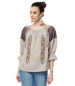 Grey printed cotton long tops