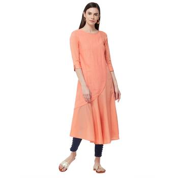 Coral plain cotton long tops 1