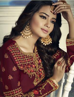 Magenta Embroidered Georgette Salwar 2