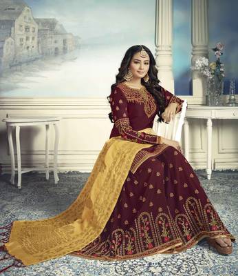 Magenta Embroidered Georgette Salwar 3