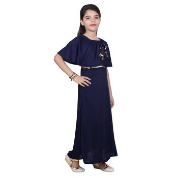 Pink Plain Faux Polyester Kids Girl Gowns 2