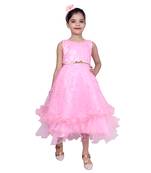 Pink Embroidered Super Net Kids Girl Gowns