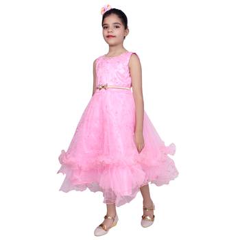 Pink Embroidered Super Net Kids Girl Gowns 2