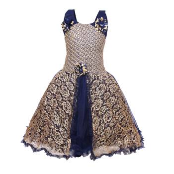 Blue Embroidered Net Kids Frocks 1
