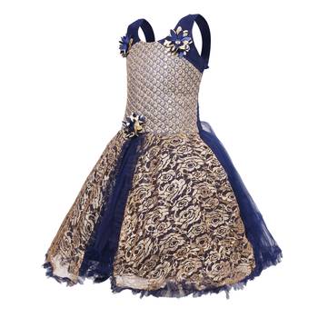 Blue Embroidered Net Kids Frocks 2