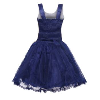 Blue Embroidered Net Kids Frocks 3