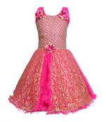Pink Embroidered Net Kids Frocks