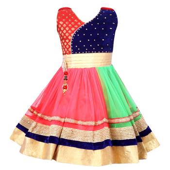 Multicolor Embroidered Net Kids Frocks 1