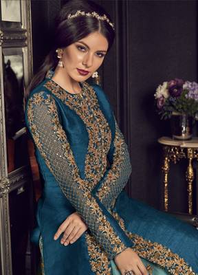 Blue Embroidered Silk Salwar 3