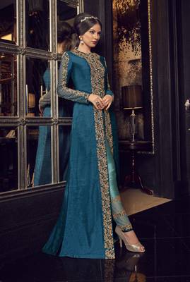 Blue Embroidered Silk Salwar 4