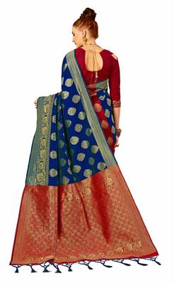 Blue woven art silk sarees saree with blouse 3