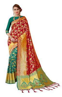 Red woven art silk sarees saree with blouse 1