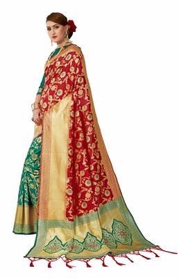 Red woven art silk sarees saree with blouse 2