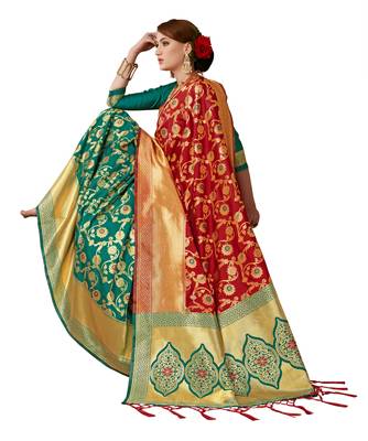 Red woven art silk sarees saree with blouse 4