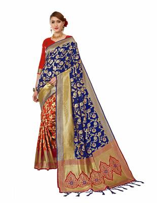 Blue woven art silk sarees saree with blouse 1