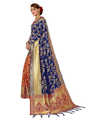 Blue woven art silk sarees saree with blouse 2