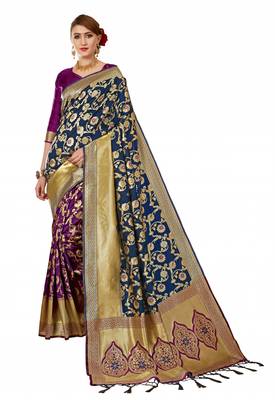 Blue woven art silk sarees saree with blouse 1