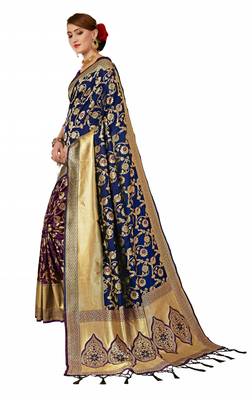 Blue woven art silk sarees saree with blouse 2