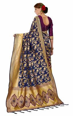 Blue woven art silk sarees saree with blouse 3