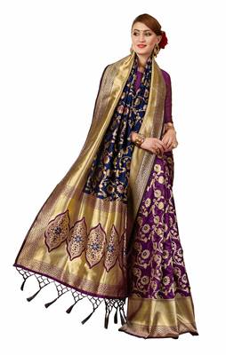 Blue woven art silk sarees saree with blouse 4