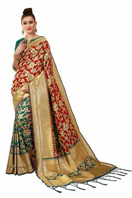 Green woven art silk sarees saree with blouse 1